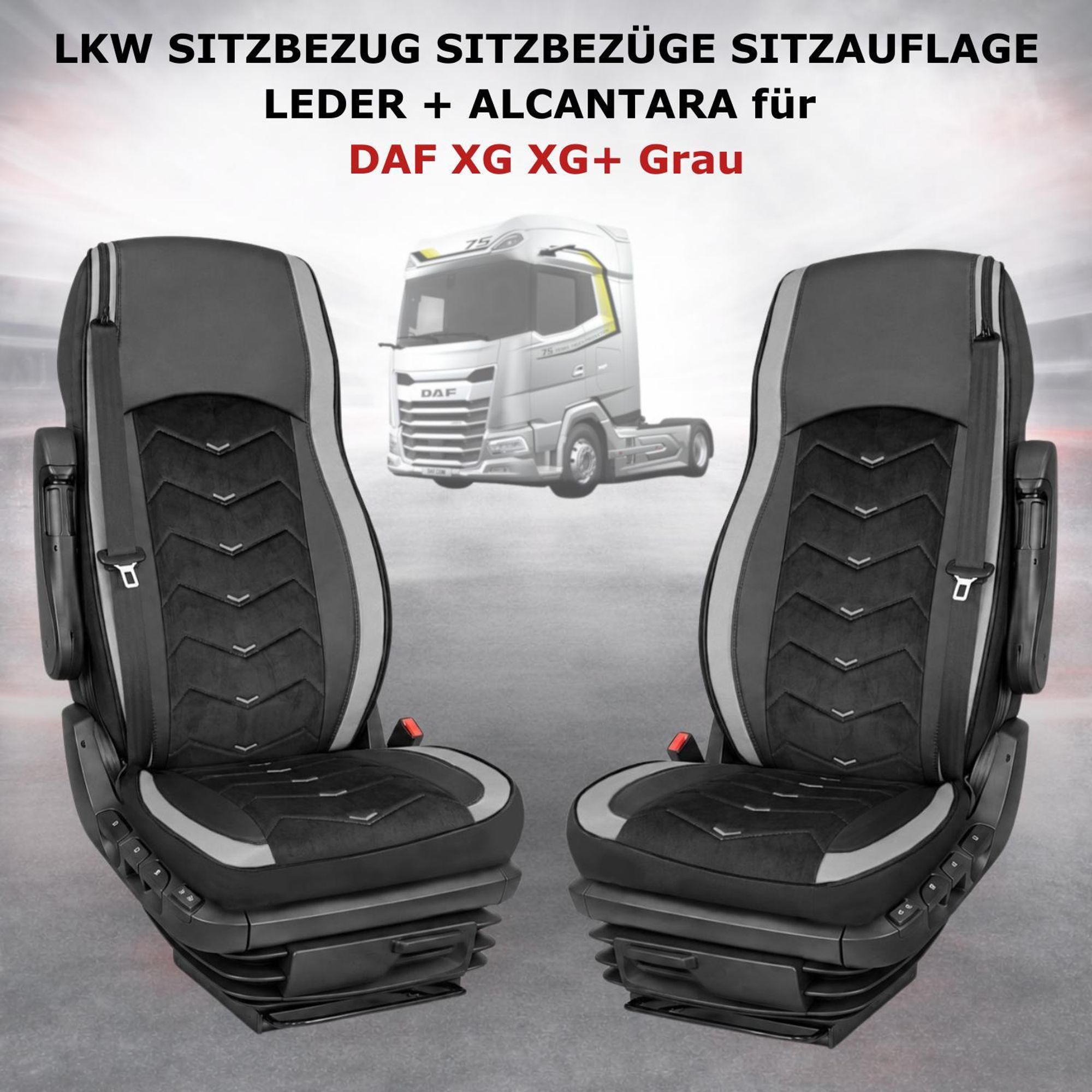 LKW SITZBEZUG SITZBEZÜGE SITZAUFLAGE LEDER + ALCANTARA DAF XG XG+ Grau