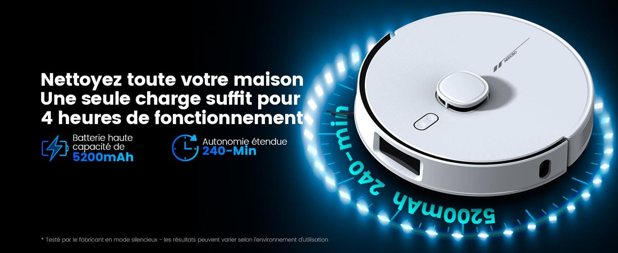 Robot aspirateur AIRROBO L60+ avec fonction de lavage, vidage automatique du bac à poussière, navigation LiDAR, 12 000 Pa, adapté aux tapis et aux poils d'animaux