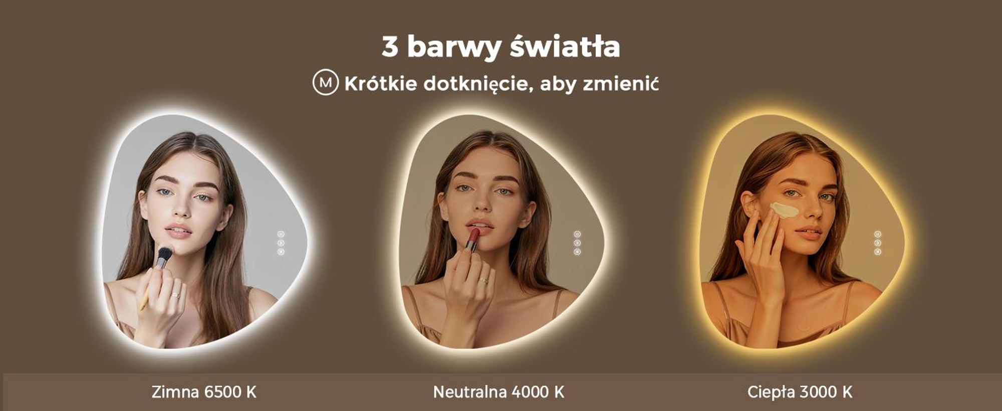 S'AFIELINA Lustro Łazienkowe LED 70 x 80 cm, Podświetlane, Bez Ramy, 3 barwy światła, regulacja jasności, anti-fog i pamięć. Montaż poziomy/pionowy.