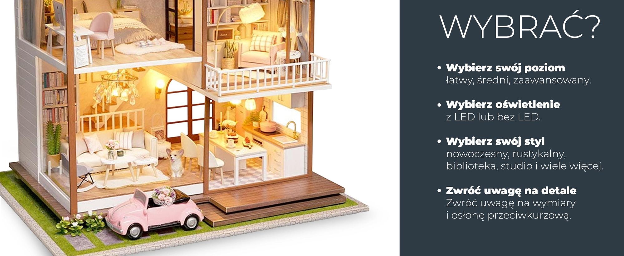 Miniaturowy Domek, Habarri, Domek dla lalek, DIY, Drewniany Domek z Meblami, Prezent dla Dzieci