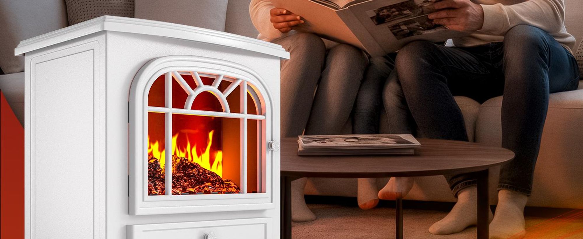 MONZANA® Elektrokamin mit LED Flammeneffekt Heizlüfter 2000W 2 Heizstufen Thermostat Kamin Feuer Ofen Heizstrahler Wohnzimmer Heizung 60x50x30cm Weiß