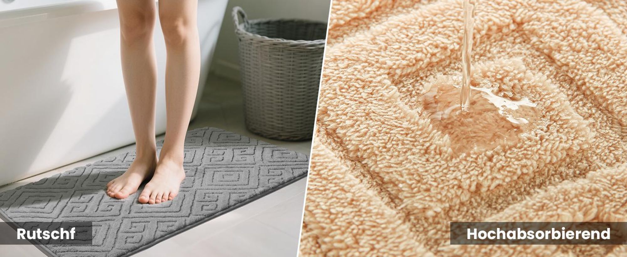 HOMELUX Badematten Set 2 Teilig rutschfest Badvorleger Badezimmer Teppich, 50 x 80cm Badeteppich + 40 x50cm WC Vorleger mit Ausschnitt,Champagner, 2BF