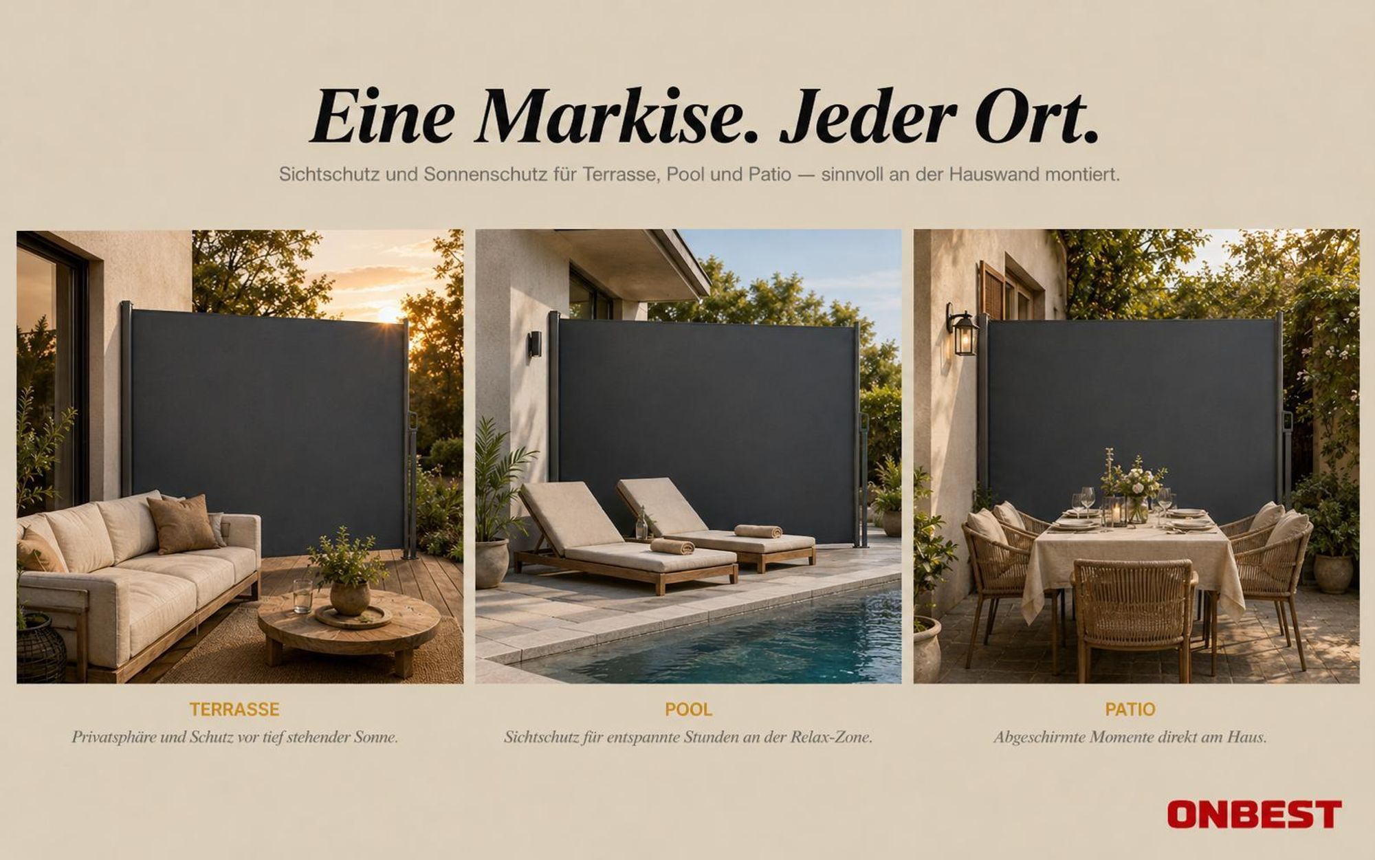 ONBEST Seitenmarkise | 200 x 300 cm | Ausziehbar | mit Schrauben und Dübel | Wasserabweisend | UV-Beständig