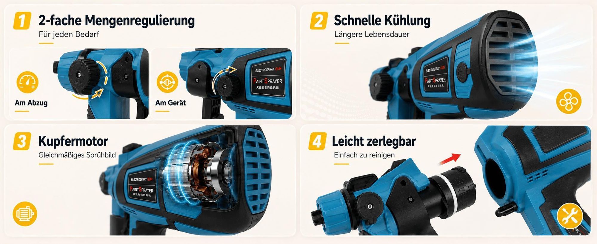 Farbsprühgerät Für Wandfarbe Farbsprühsystem Elektrisch 700W 1400ML 5 Kupferdüsen 3 Muster