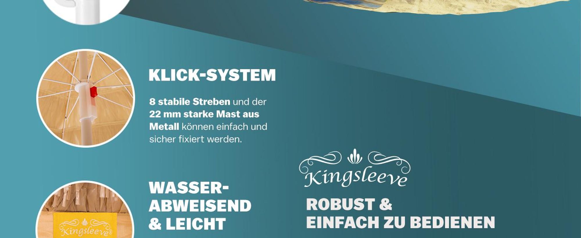 KINGSLEEVE® Sonnenschirm Hawaii Ø160cm Neigbar Höhenverstellbar UV Schutz 30+ Groß Rund Balkon Strand Strohschirm Strandschirm Bast Hawaiischirm Braun