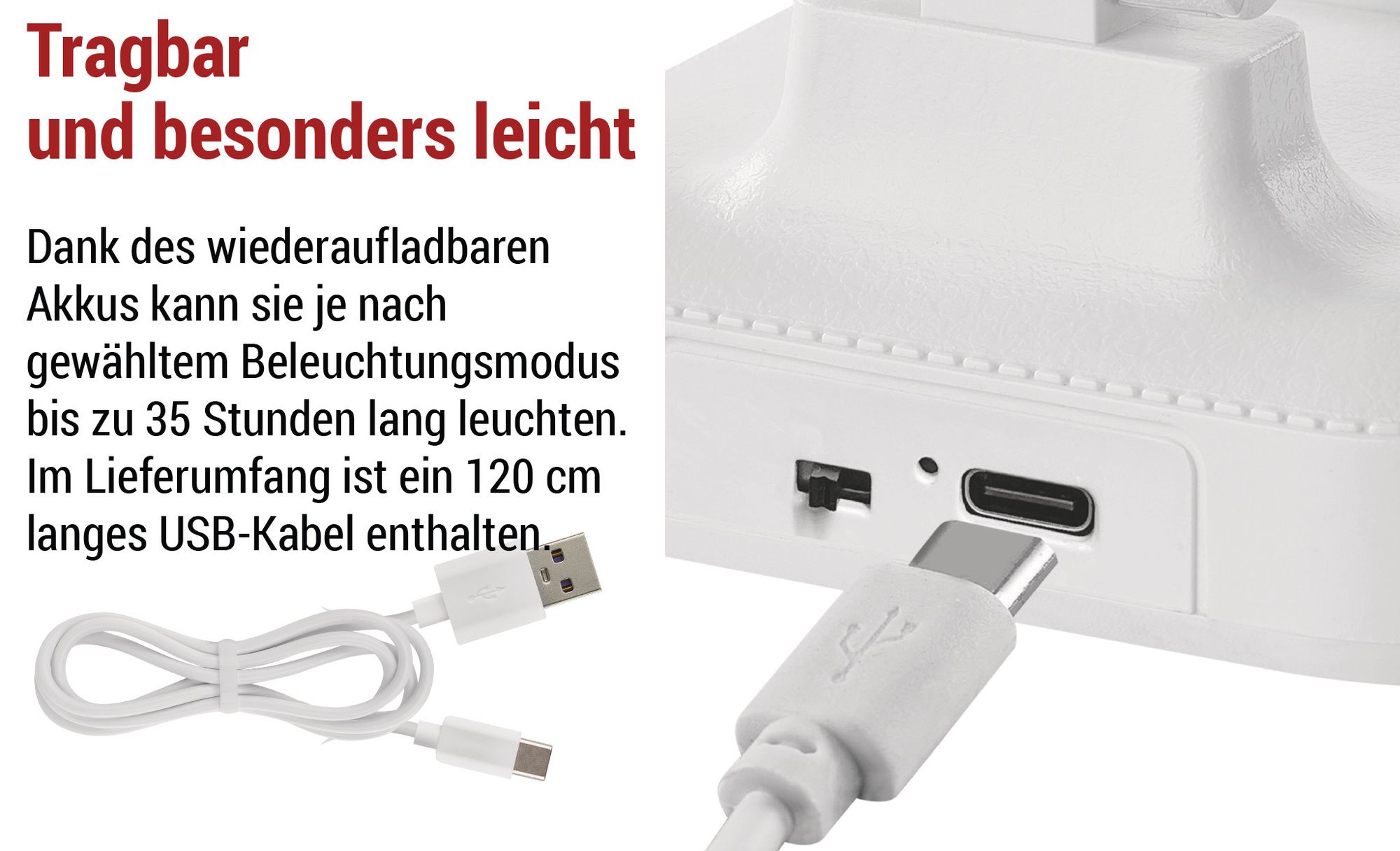 EMOS LED Akku-Tischlampe AMY 6W, 200lm, 800mAh Li-Ion Akku, 35h Leuchtdauer, Handyständer, dimmbar, einstellbare Lichtfarbe, 1,2m USB-Kabel, Z7631