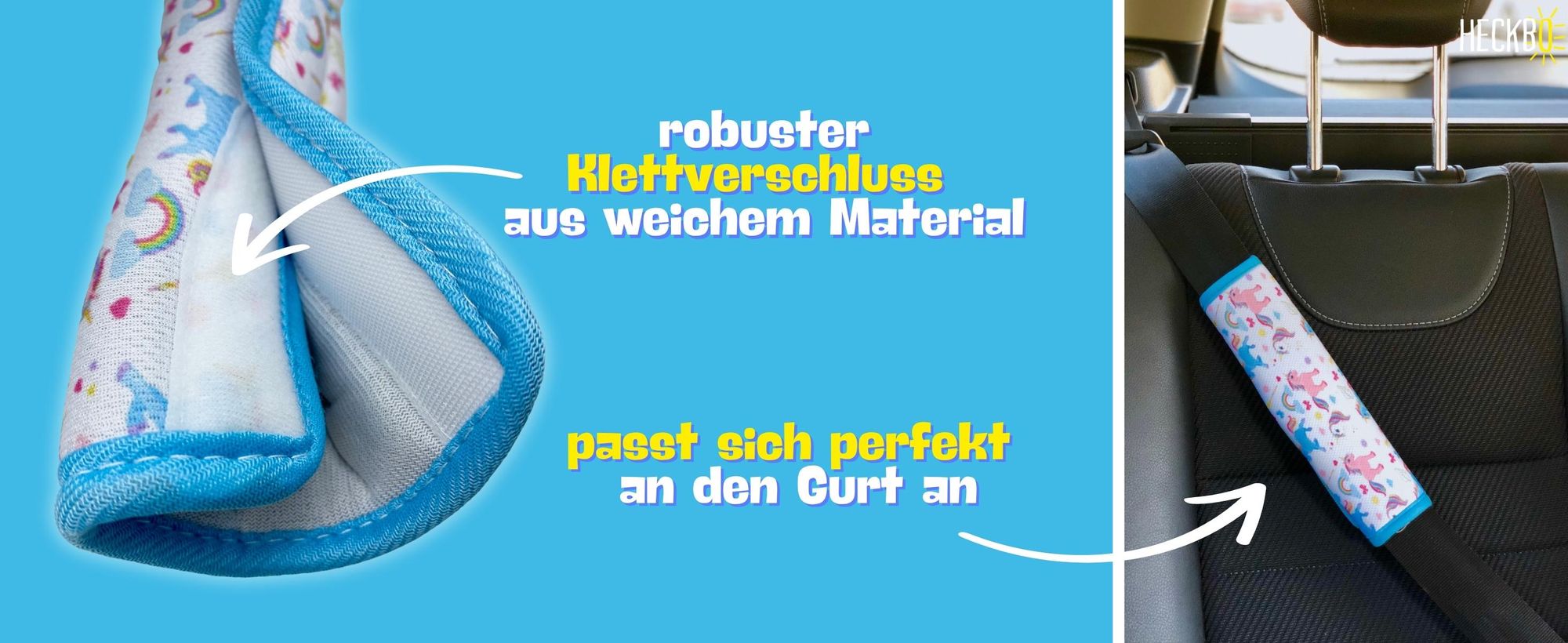 2x HECKBO Auto Einhorn Mädchen Gurtschutz Schulterpolster Gurtschoner Schulterkissen Autositze Gurtpolster für Kinder & Erwachsene