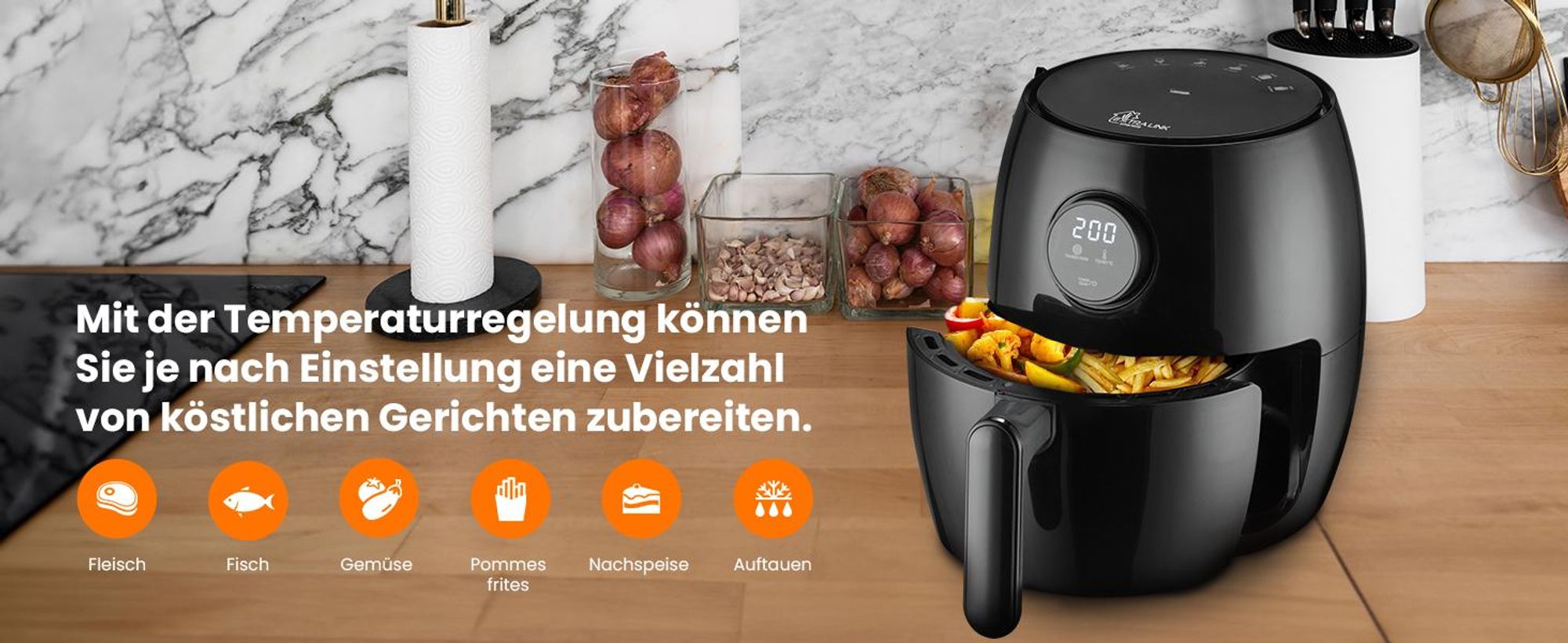 Extralink Heißluftfritteuse 2 L, 1000W, Timer, kompakt, schwarz