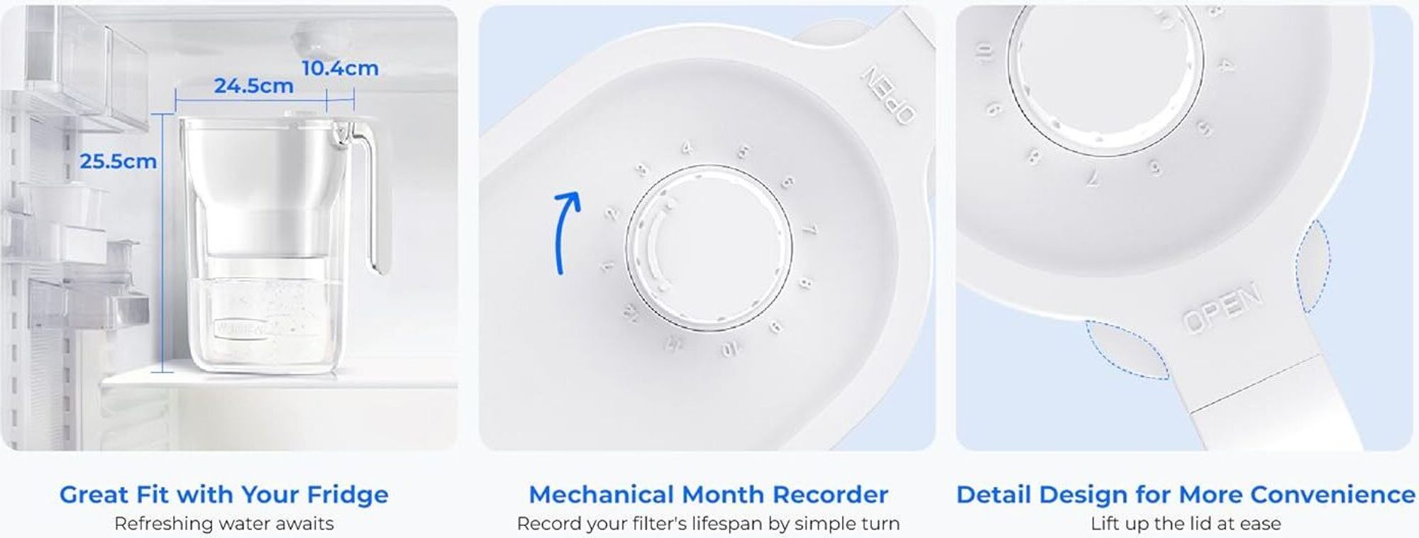 Waterdrop Filtrační Konvice na vodu, 2,5l Filtrační Konvice s Certifikátem NSF a 1× 90denním Filtrem, BPA, Bílá (Náhradní Filtr: WD-PF-01A Plus)