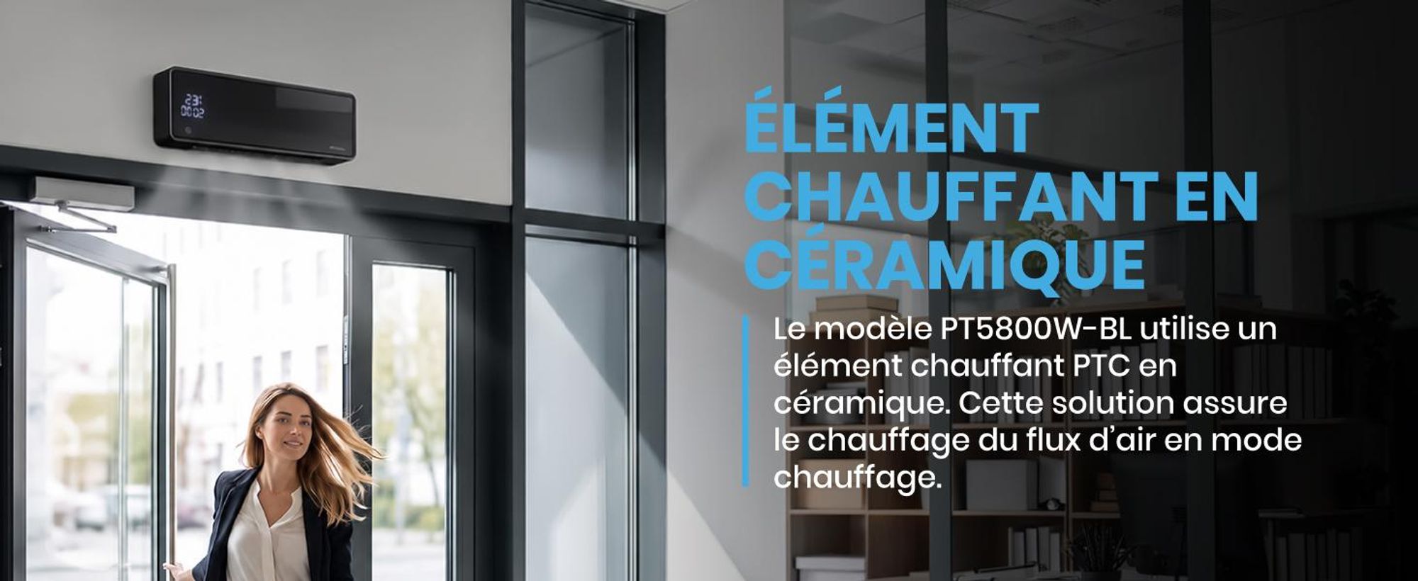 Ventilateur de chauffage mural MalTec, rideau d'air avec télécommande, radiateur, économe en énergie, minuterie, 2000 W, noir