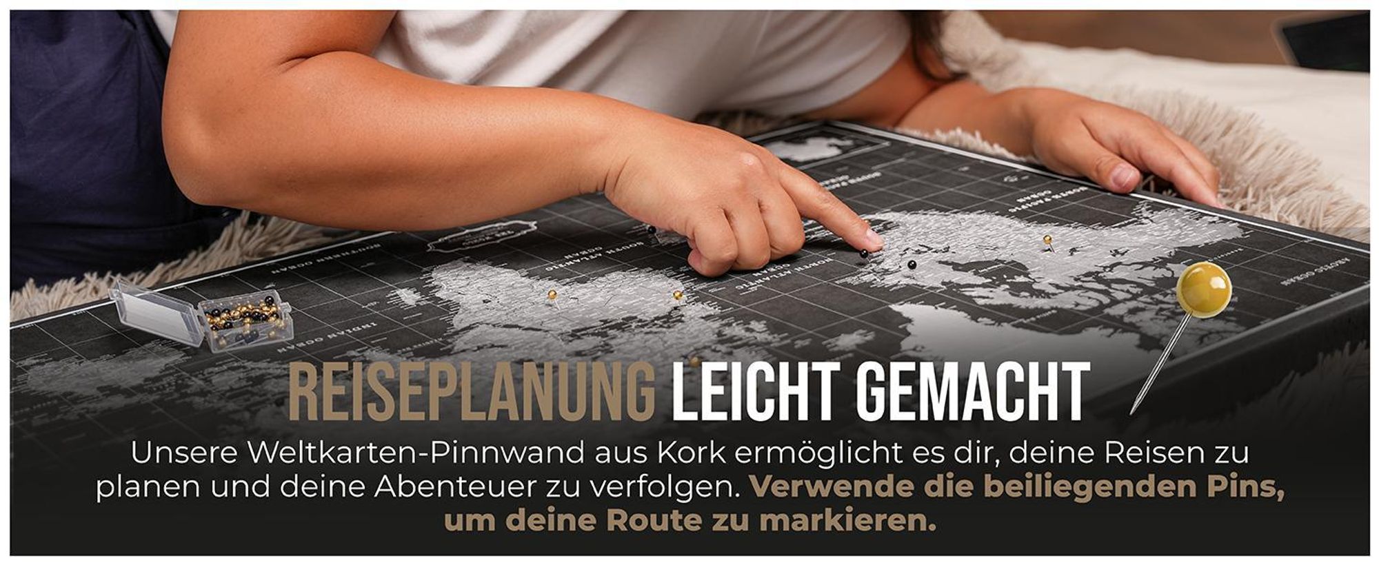 Hochwertige Canvas Weltkarte mit Kork-Pinnwand - 120x80 cm - Muster 1