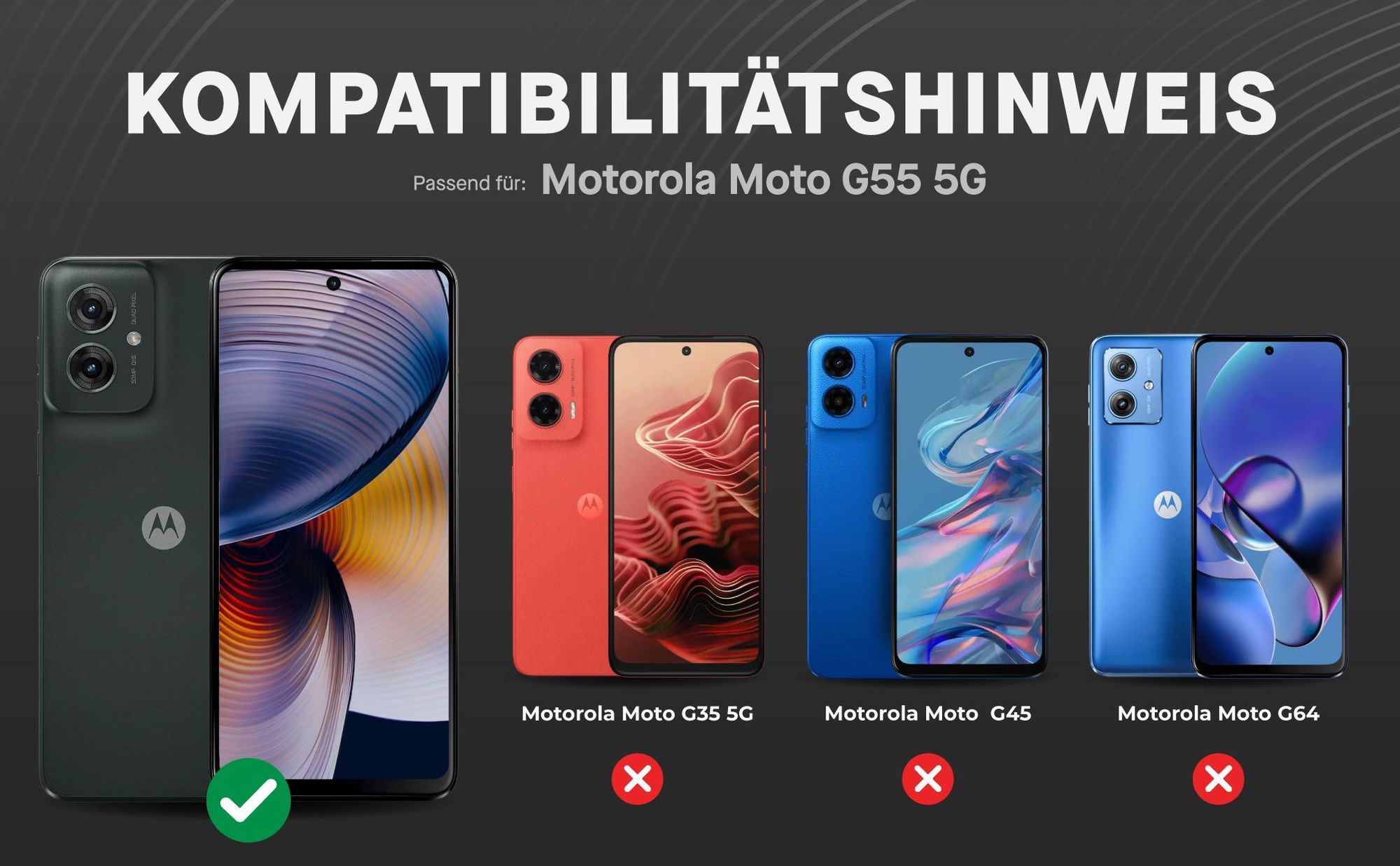 Kompatibilitätshinweise Displayglas für Motorola G55 5G