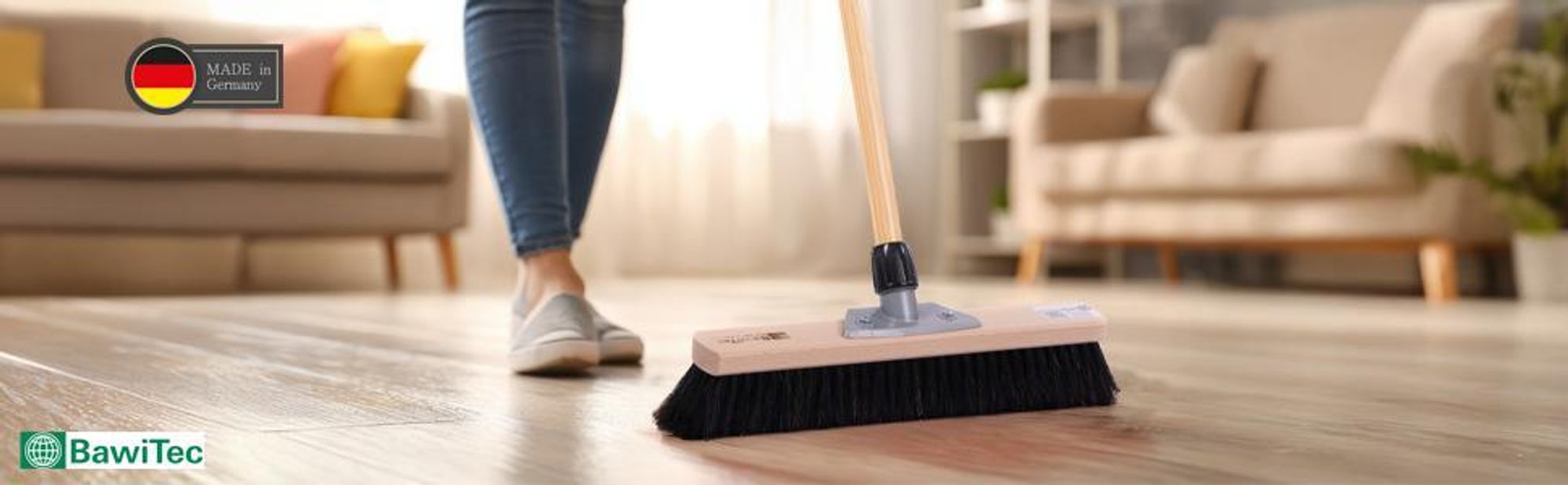 XXL Zimmerbesen Rosshaar-Naturhaar-Borsten 40cm Breit Kehrbesen mit Stiel sehr weich Besen Holzstiel