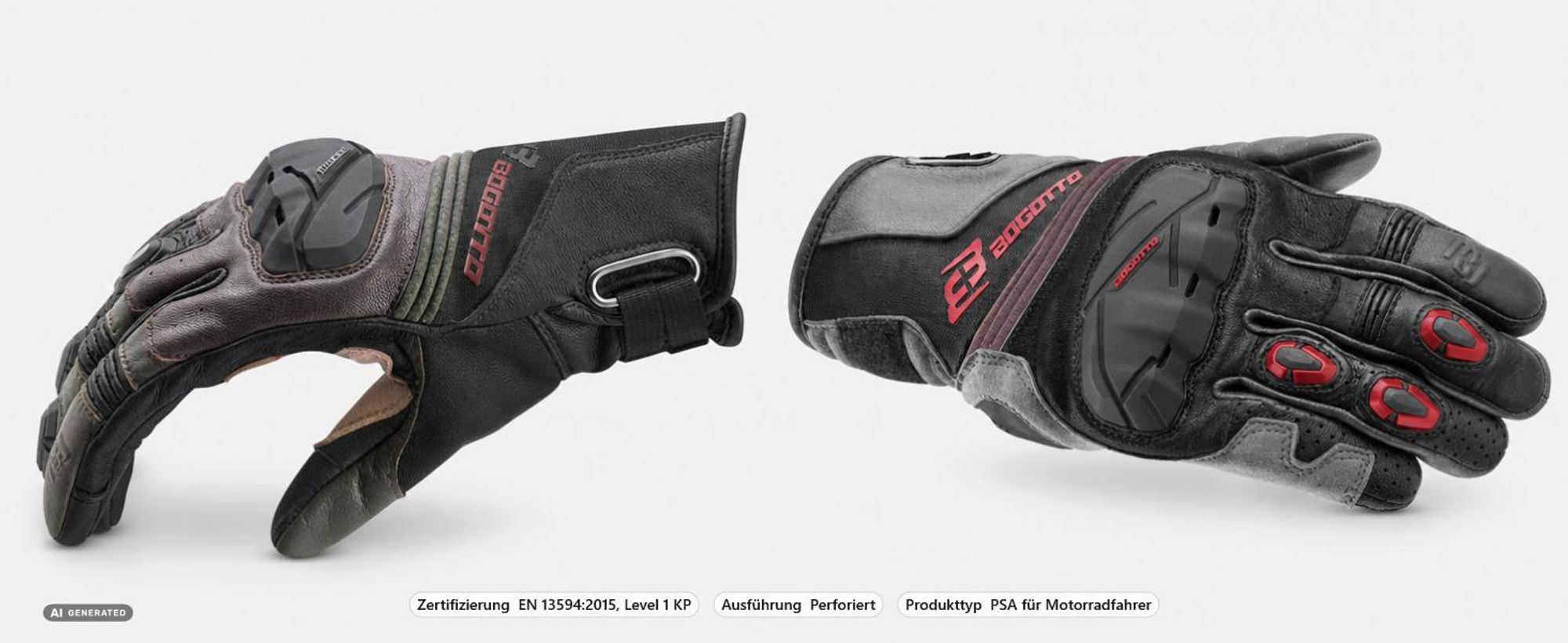 Bogotto Zello perforierte Motorrad Handschuhe, schwarz, M