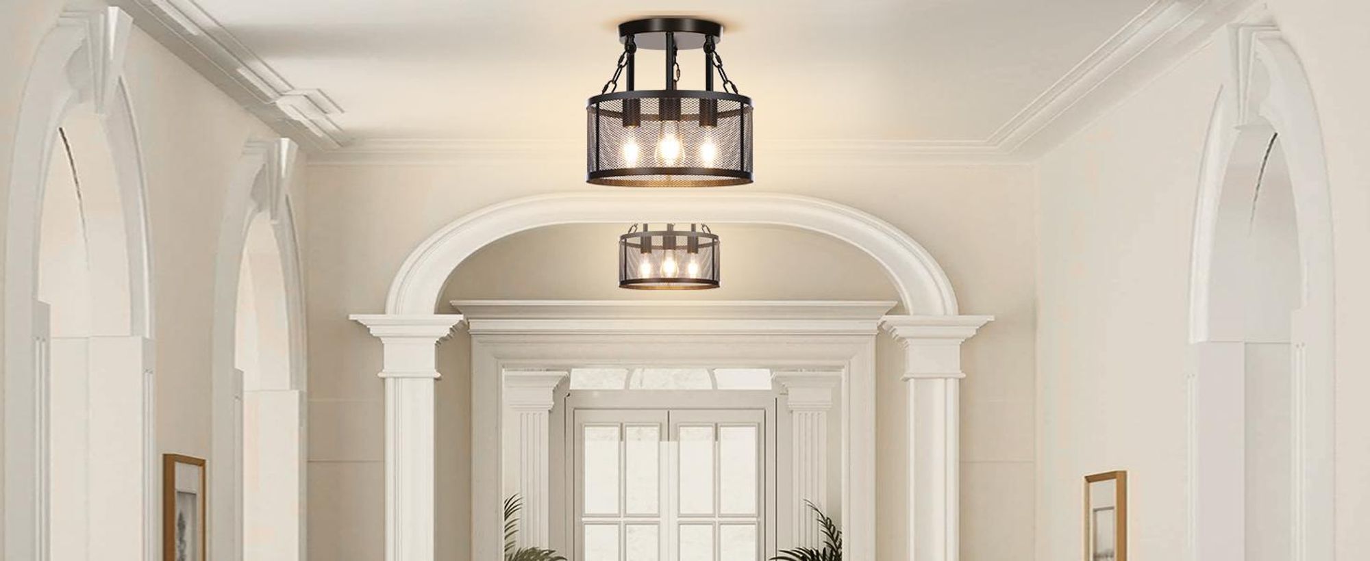 Modern Deckenleuchte Schwarz Metallrahmen 3-Flammige E27 Deckenlampe Küche Flur Wohnzimmer Schlafzimmer Esszimmer