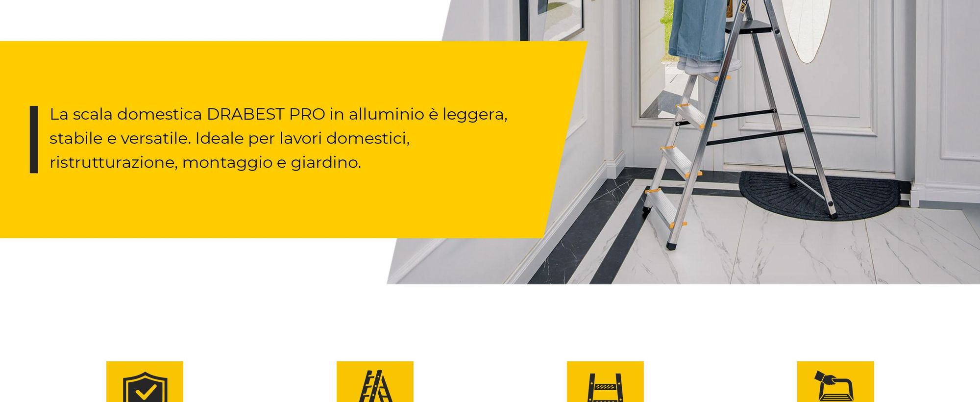 Drabest | Scala Multiuso in Alluminio 5 Gradini con Ganci - Sgabello Trasformabile 150 kg