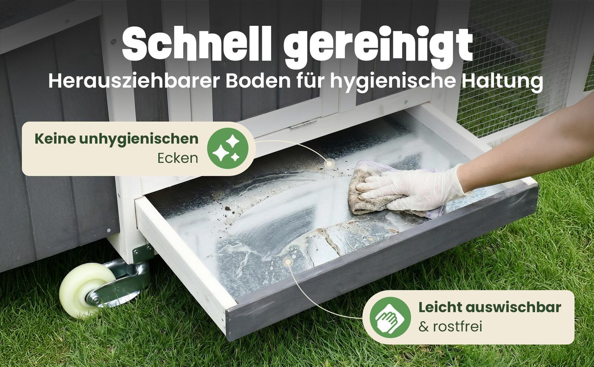 Hühnerstall Hühnerhaus Hühnervoliere mit Rollen zooprinz Franzi | Wetterfest & Winterfest | 207 x 100 x 88 cm | Klappdach | Nistkasten