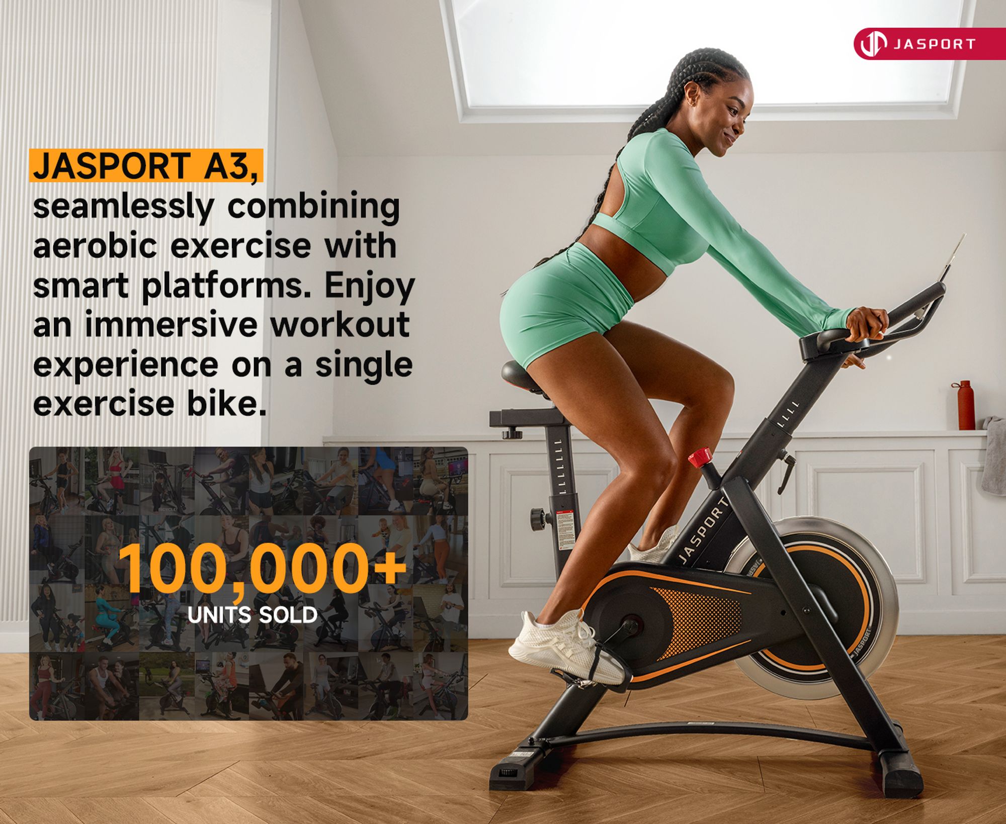 JASPORT A3 ergometer - tichý vnútorný bicykel na vytrvalostný tréning s držiakom na tablet a pohodlným sedadlom, ideálny na tréning v domácnosti