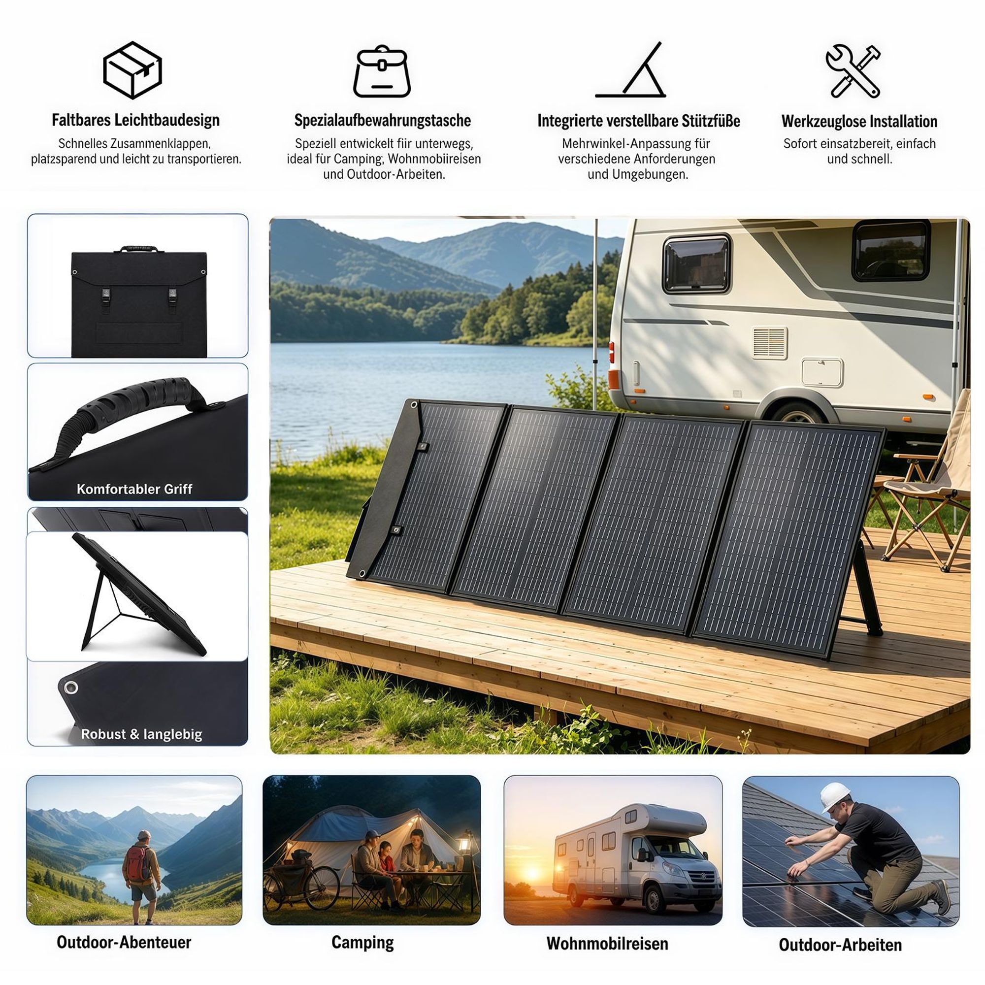200W Solarpanel Faltbar Tragbar Solarmodul Wohnmobil für Tragbare Powerstations