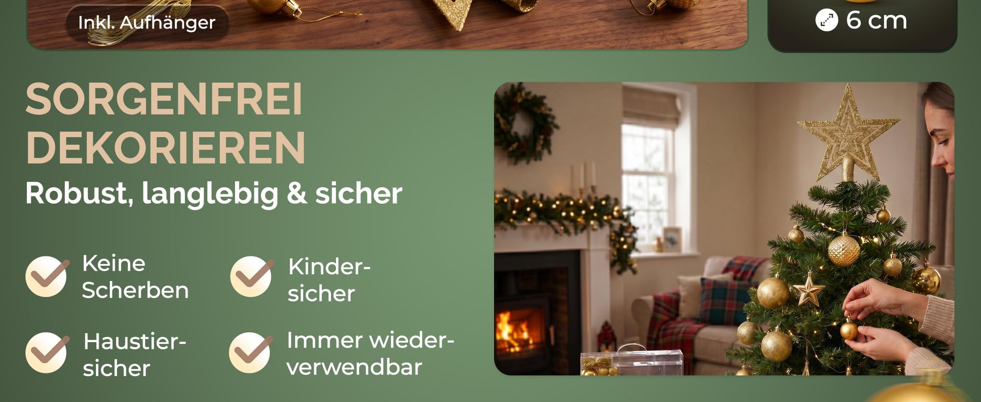 DEUBA® Weihnachtskugeln 66tlg Baumschmuck-Set mit Sternen Kunststoff Gold
