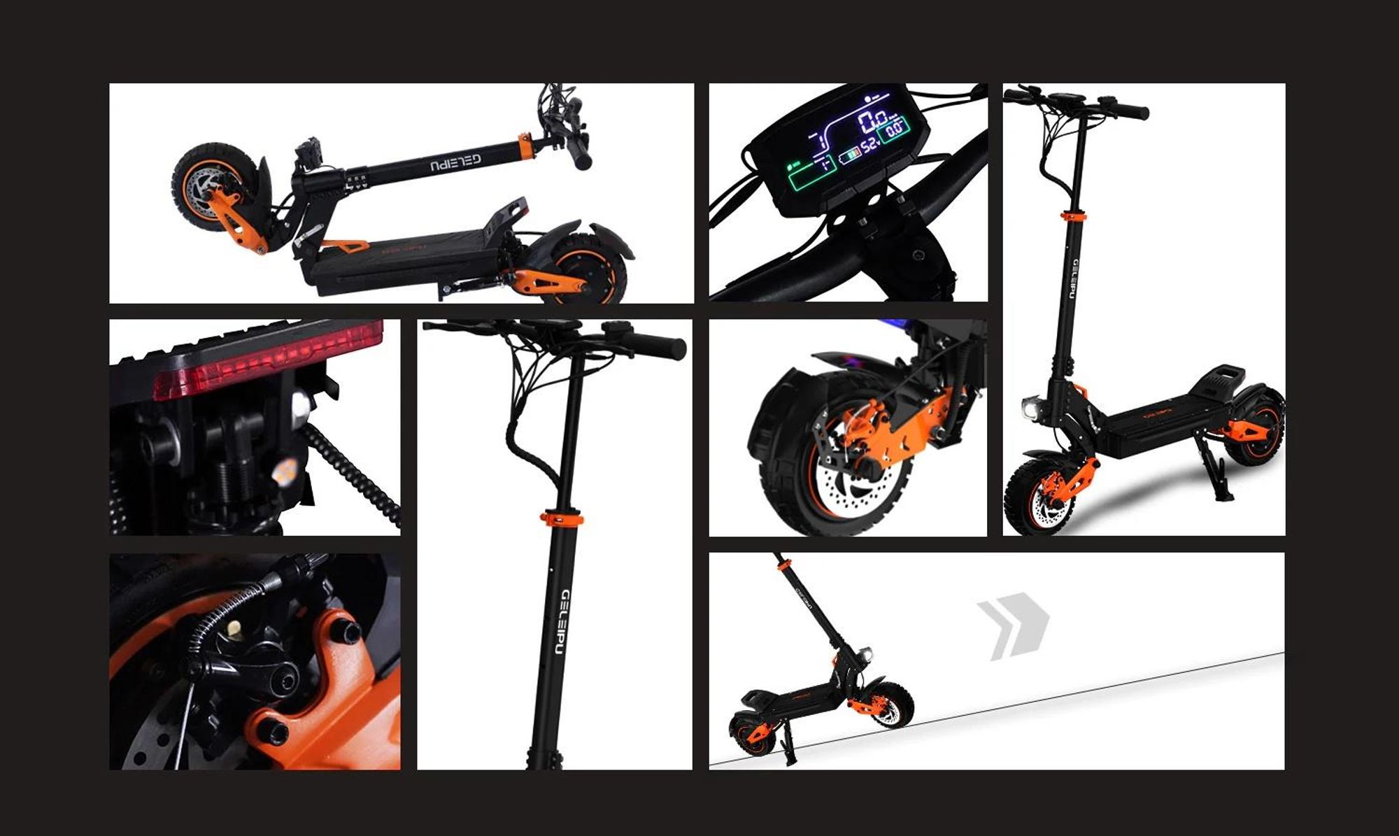 GELEIPU Z1 PRO Elektroroller - Motor 2400W Akku 52V20AH E-Scooter mit 10 Zoll Reifen und Scheibenbremse - Schwarz