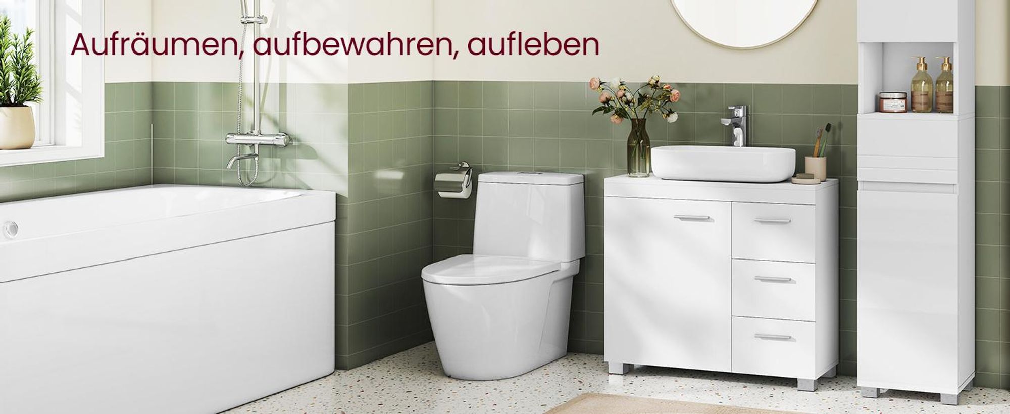 VASAGLE Waschbeckenunterschrank mit Füßen, 3 große Schubladen, 2 Fächer hinter der Tür, 30 x 70 x 64 cm, Weiß