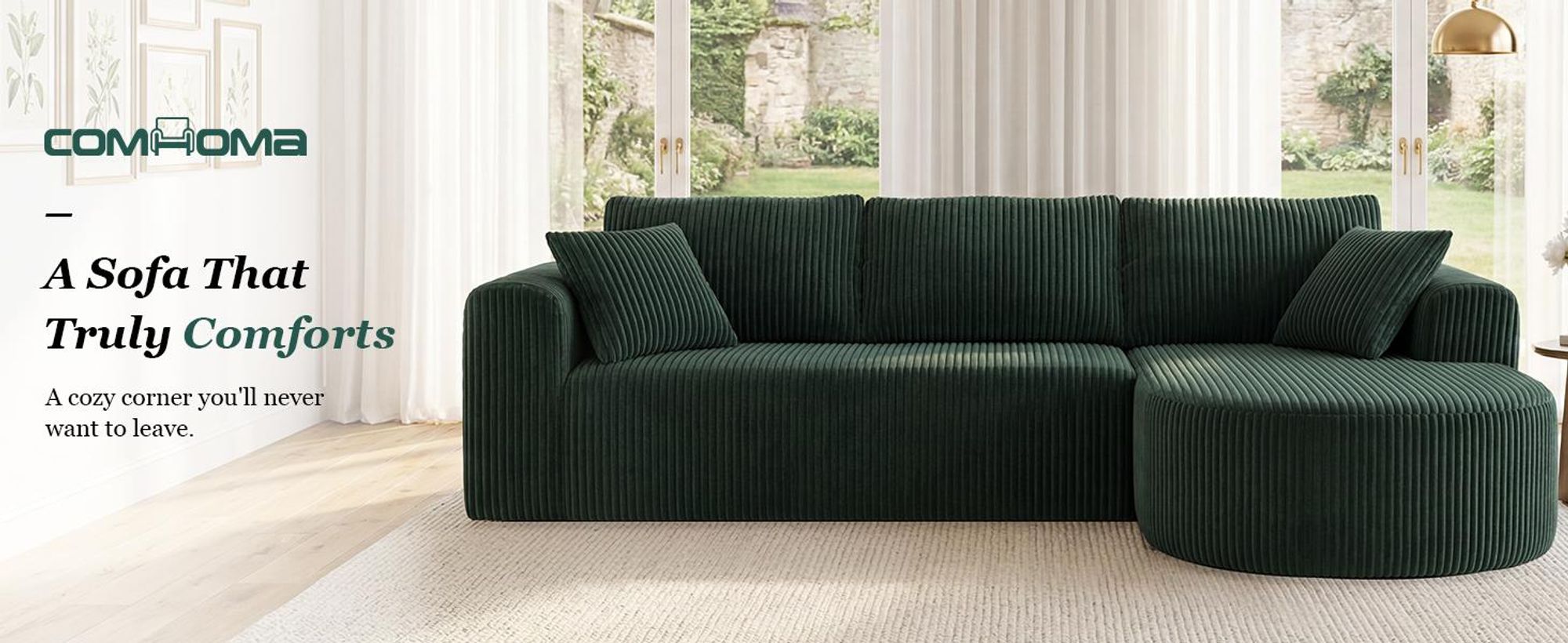 Divano componibile COMHOMA con funzione letto, 263 cm, in velluto. Divano modulare "Boneless" con chaise longue, divano a forma di L con funzione letto, divani componibili con cuscini e tasche laterali