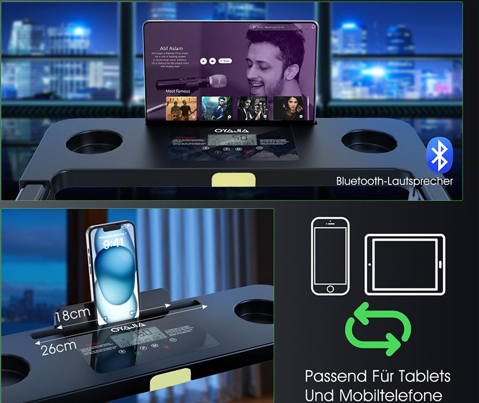 Kompaktes 3-in-1 Klapp-Laufband Für Zuhause, 2,5 PS Motor, 1–12 km/h, LED-Display, 12 Programme, Bluetooth-Lautsprecher, Walking Pad Für Zuhause
