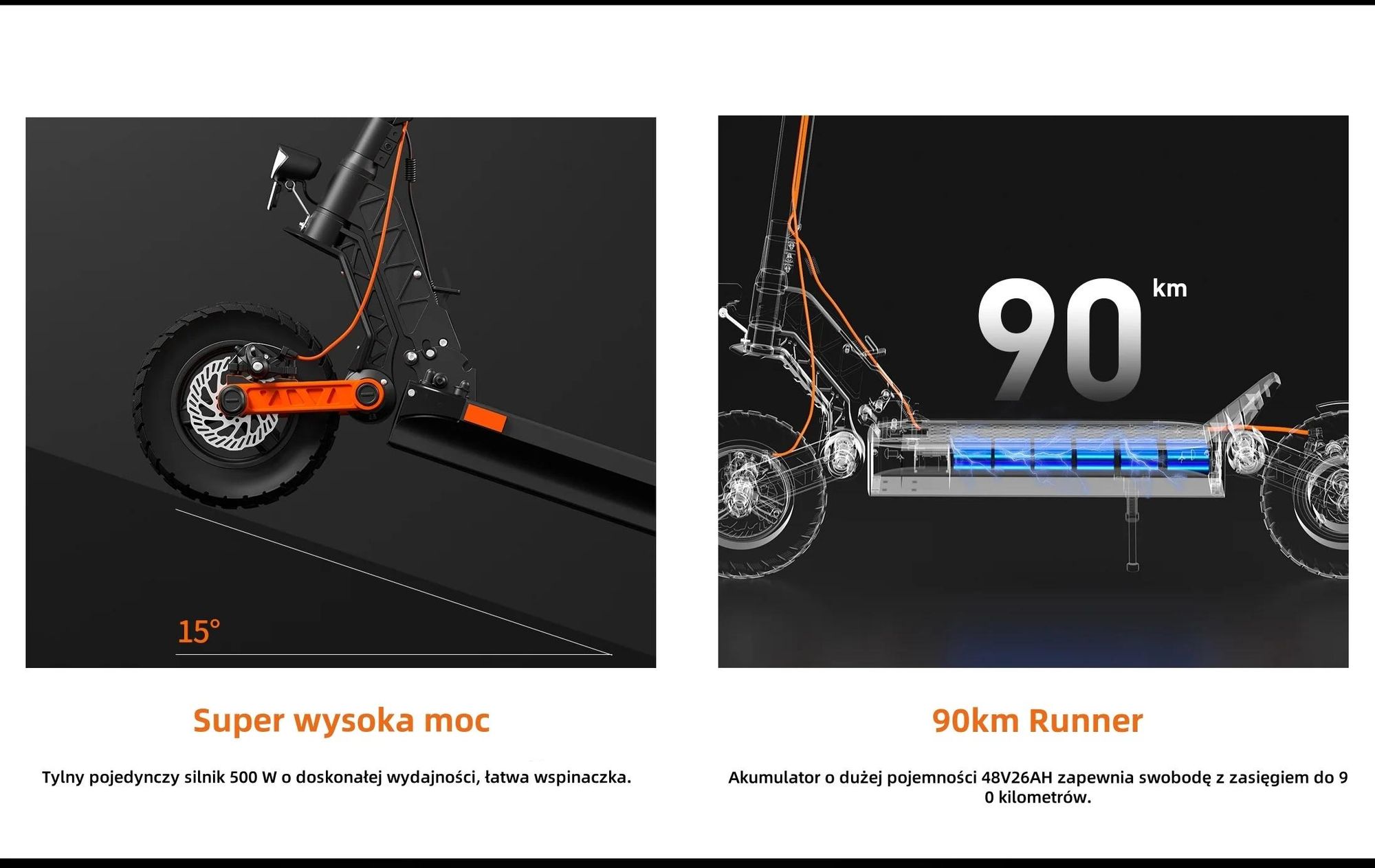 Hulajnoga elektryczna JOYOR S5 PRO z certyfikatem ABE - silnik 500 W, akumulator 48 V26 Ah, zasięg 55 km, hamulec tarczowy - czarny