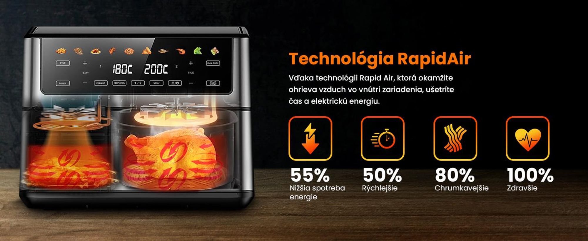 Extralink Air Fryer Dual Basket 10 l teplovzdušná fritéza 2500 W s 2 košmi a dotykovým displejom