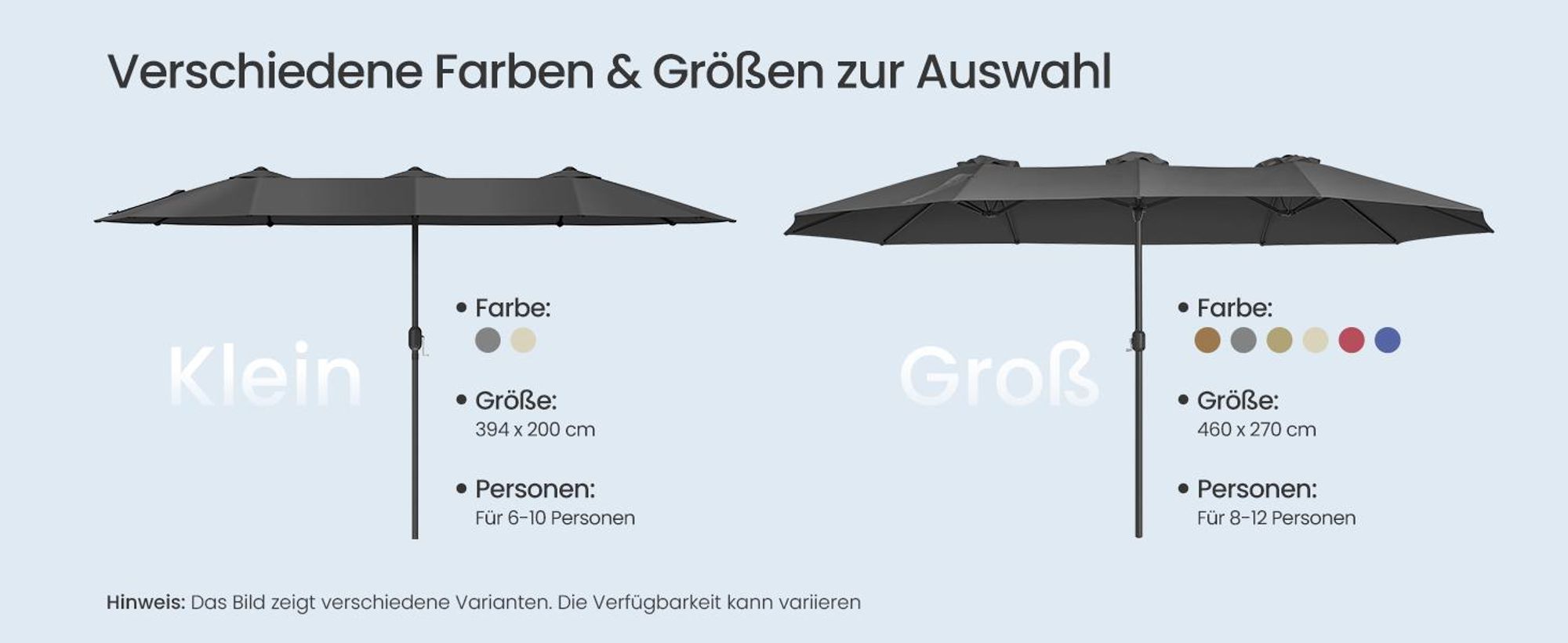 SONGMICS Doppelsonnenschirm, extra großer Sonnenschirm, Gartenschirm, UPF 50+
