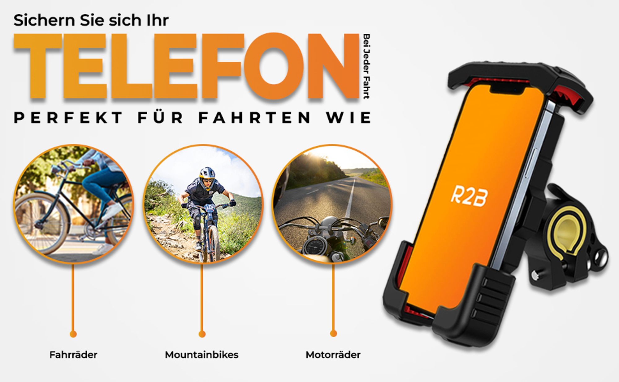 R2B Handy Halterung Fahrrad - Universal fahrrad Handyhalterung, mit Safety Lock, Handyhalter fahrrad für Mountainbikes, Motorräder und Motorroller
