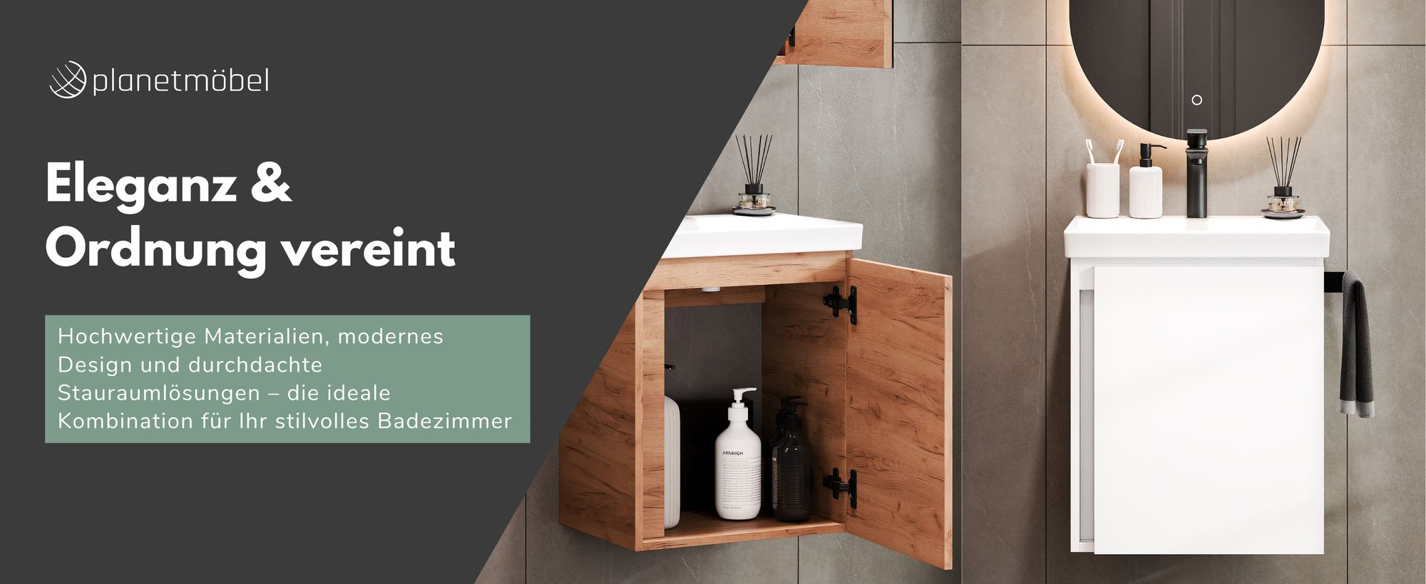 Planetmöbel Unterschrank mit Waschbecken 50 cm Anthrazit Gäste WC Badmöbel