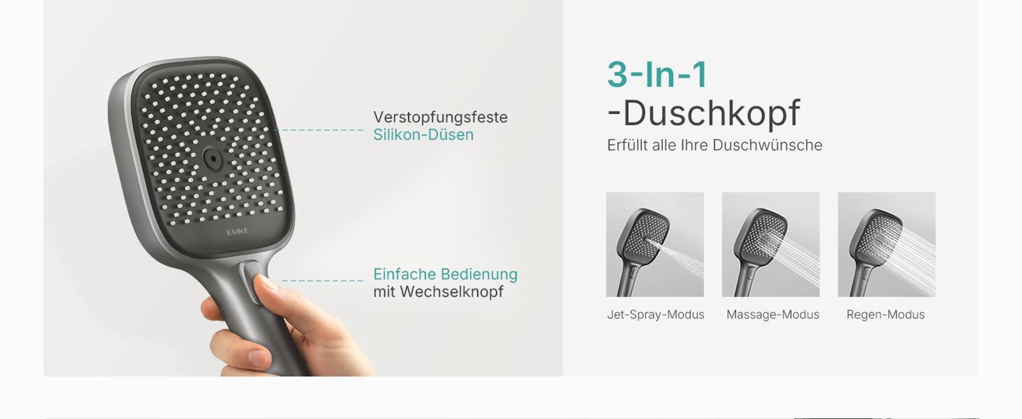 EMKE Duschsystem mit Thermostat Duschsäule Matt Anthrazit mit 360×240mm Regendusche eckig, Badewannenauslauf, Wassermengenregler & Glasablage F27