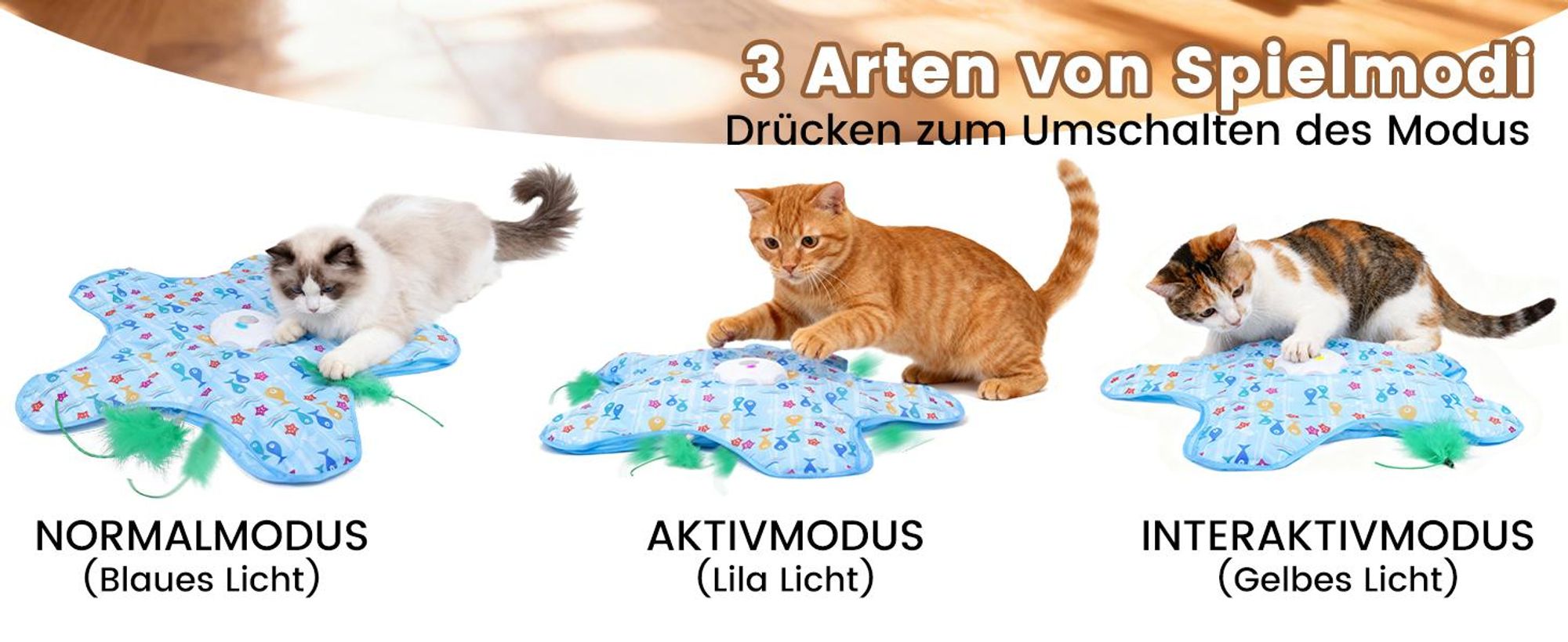 Katzenspielzeug, Elektrisch Interaktives Spielzeug, Selbstbeschäftigung, Versteckspiel, Beweglicher Feder Quietschender Maus, USB Wiederaufladbar