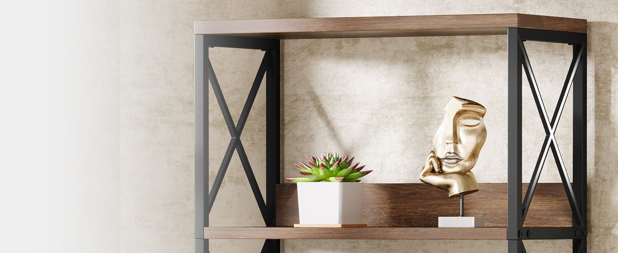Tribesigns Bücherregal im Industriestil, 178 cm hoch, 6-stöckig mit offenen Regalen, Vintage-Stil, ideal für Zuhause, Büro, Braun und Schwarz