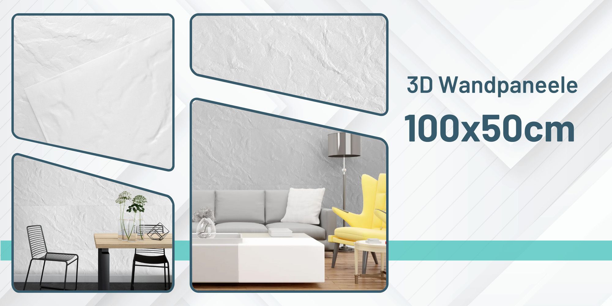 DECCART | 3D Wandpaneele Polystyrol Weiß | Wandverkleidung in Steinoptik Fels | Dekorative Paneele | 100x50 cm | 0,5 m²