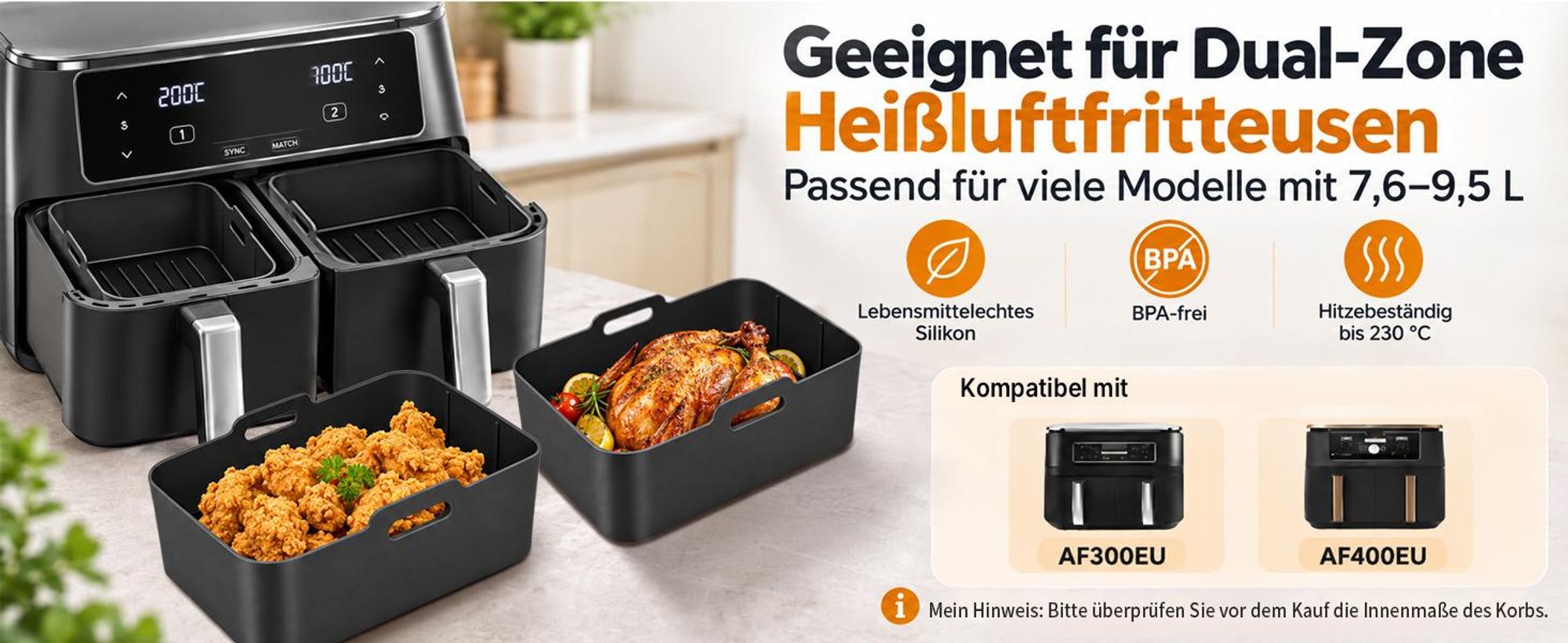 19-tlg. Heißluftfritteuse Zubehör Set für Ninja AF300EU AF400EU, mit 2 Silikonformen, Grillrost, Spießen, Backpapier & Küchenzubehör