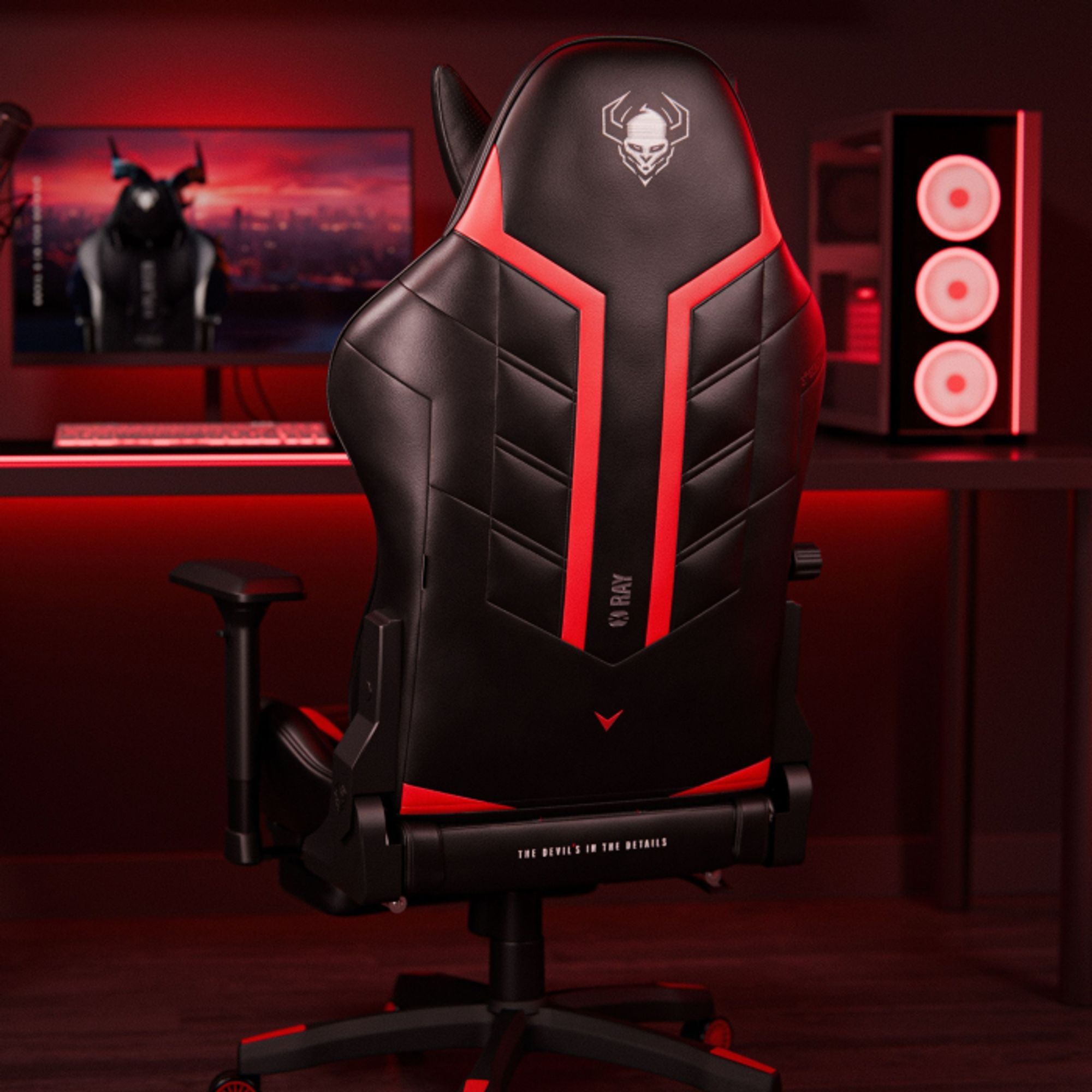Diablo X-Ray Gaming Stuhl Bürostuhl Schreibtischstuhl 4D Armlehnen Ergonomisch Kunstleder Belastbarkeit bis 150 kg Farbe: Schwarz-rot, Größe Normal