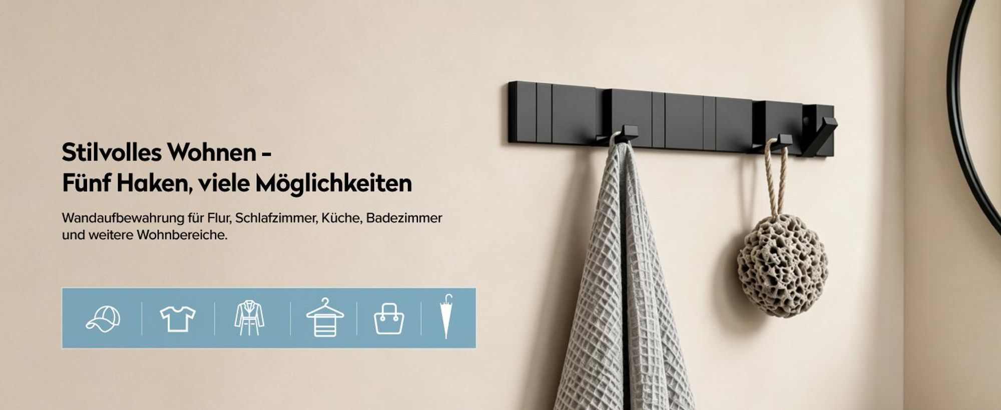 doporro Garderobenhaken Wand Moderne Wandgarderoben aus Aluminium Garderobenleiste klappbar kleiderhaken mit 6 Beweglichen Haken Wandhaken Schwarz
