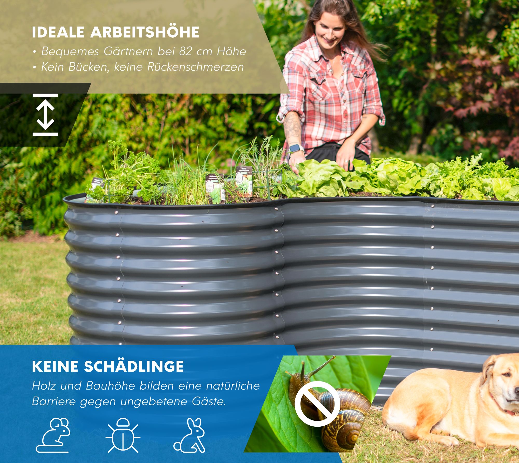 Westmann Grow Faster L Metall Hochbeet L-Form Wellblech in Anthrazit