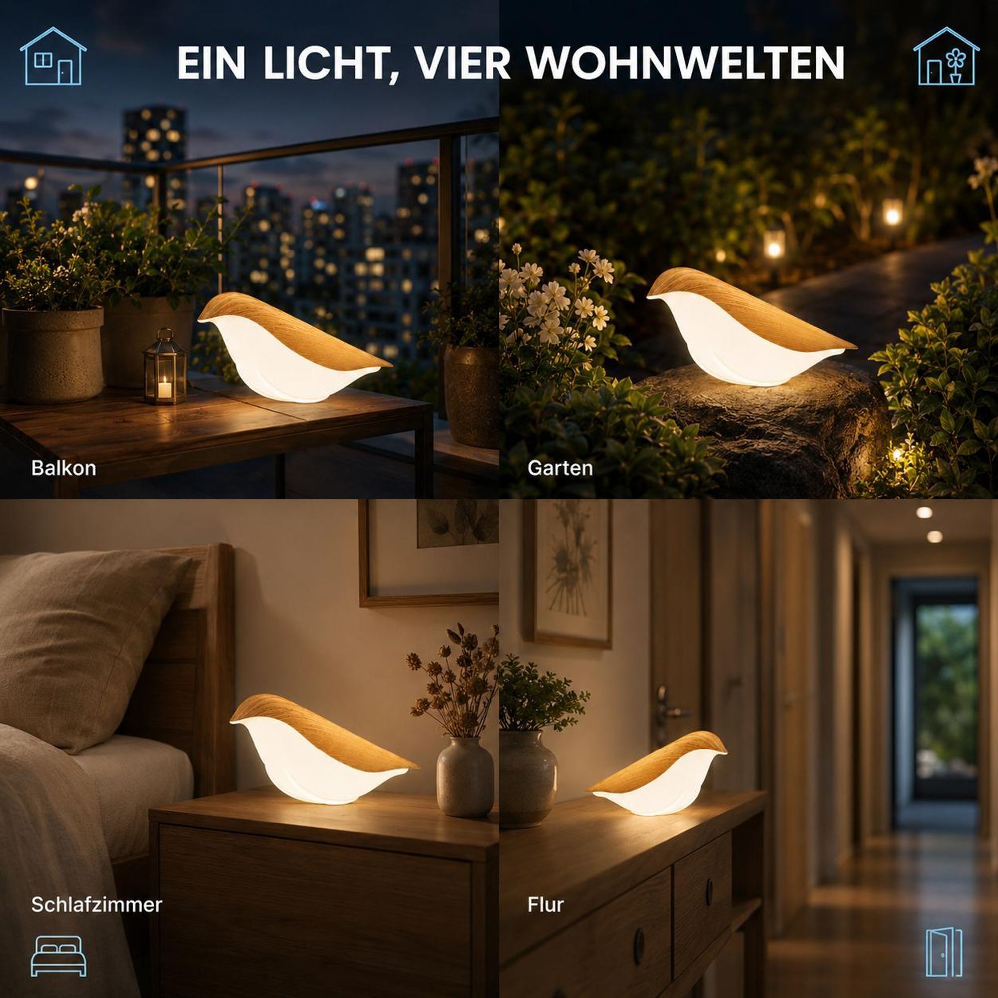 Nachtlicht USB Vogel Lampe kabellos Akku Nachttisch Lampe Touch Dimmbar Wippe Basis Abnehmbar Led Tischlampe für Schlafzimmer Balkon Geschenke Deko