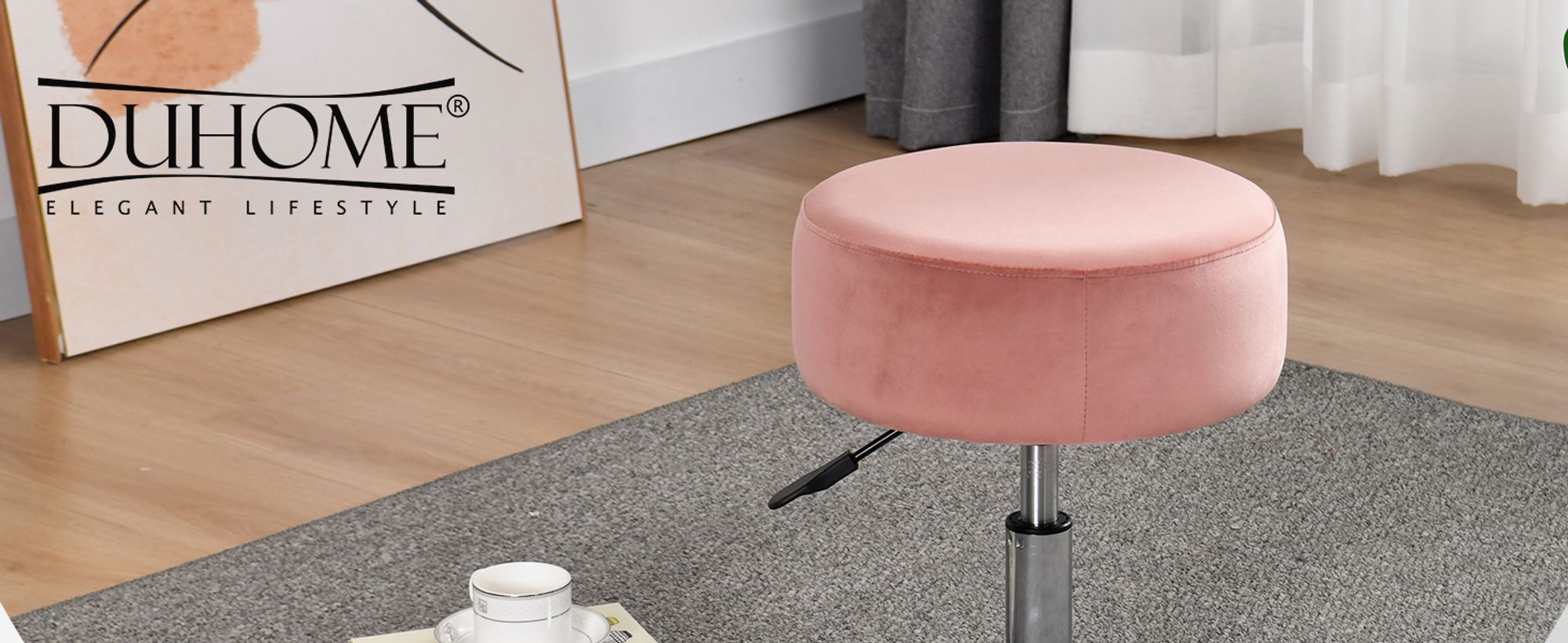 Duhome Drehhocker Höhenverstellbar Schminkhocker aus Samt Sitzhocker mit Polsterung Barhocker Drehbar für Schlafzimmer Wohnzimmer Bistro, Rosa