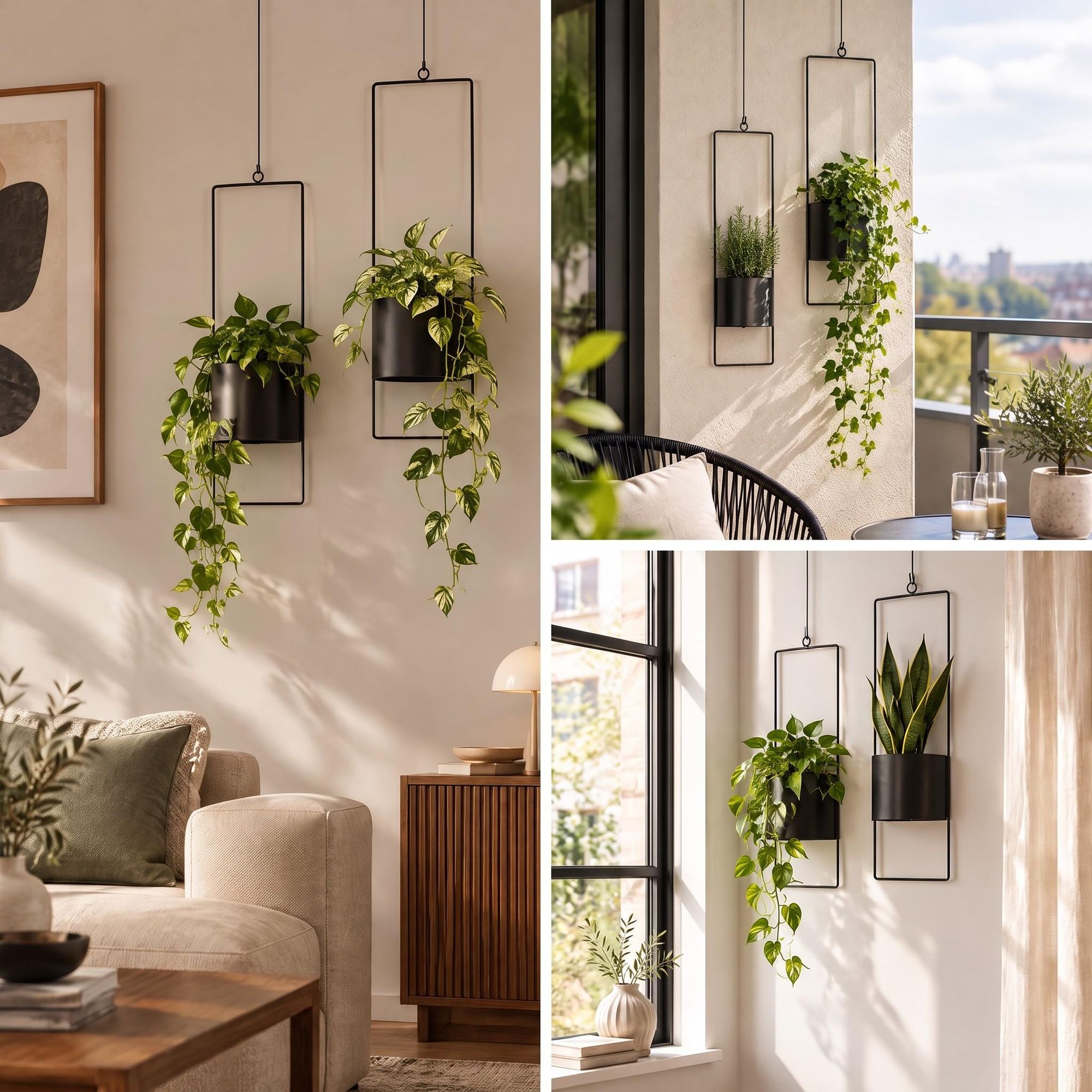 2er Set Blumenampel Blumentopf hängend Hängetopf Metall schwarz Hängeampel Ampel
