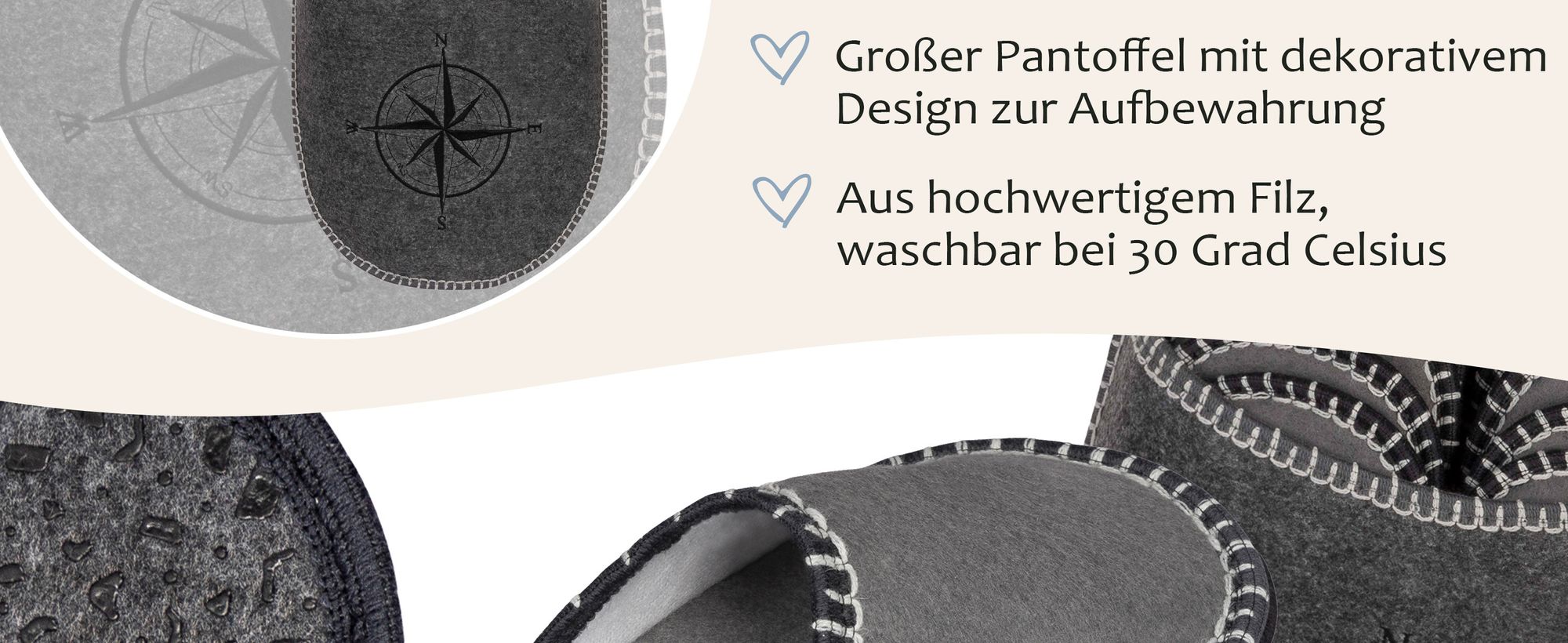 ONVAYA® ABS Gästepantoffel | Kompass | 6er Set | Antirutsch Sohle | Hausschuhe | Filzpantoffel | Gr. 36-45 Gästehausschuhe