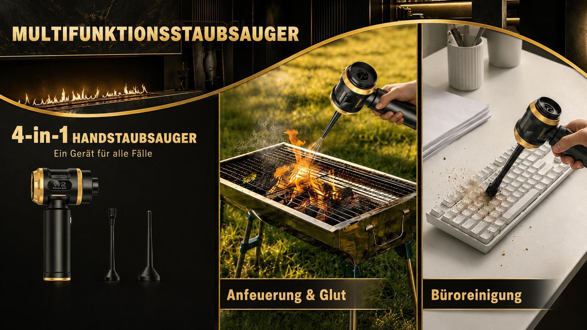 Handstaubsauger, 27000Pa/120W Akku staubsauger,mit Bürstenloser Motor, Beutelloser Mini Auto Kabellos Staubsauger für Auto, Büro Genutzt, Haus, Küche