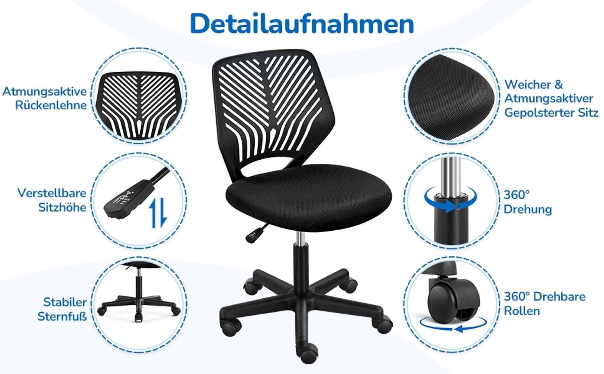 Bürostuhl mit Rollen, rollbar, drehbar