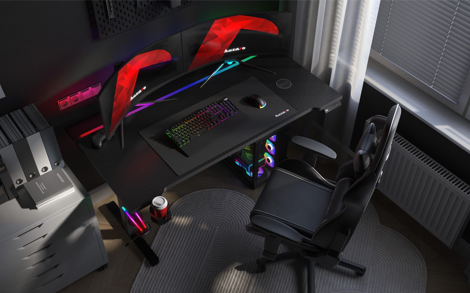 HUZARO Hero 8.7 RGB | Ergonomischer elektrischer Schreibtisch mit höhenverstellbarer Tischplatte und LED-Beleuchtung | Schwarz