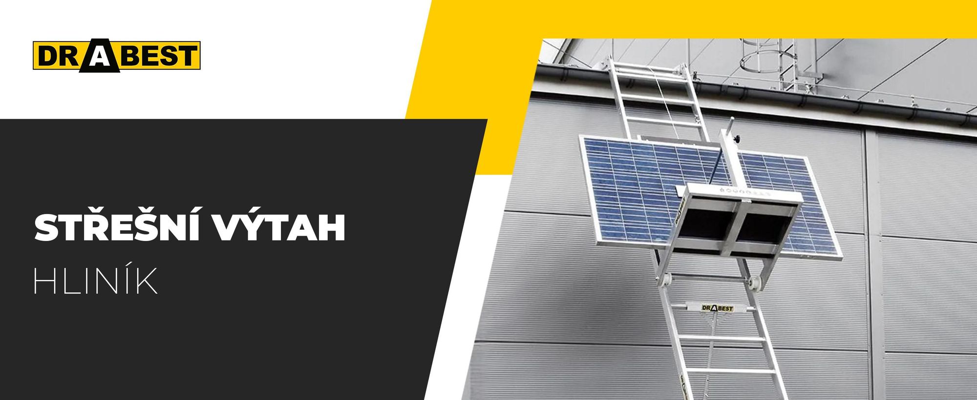 Drabest | Střešní zvedák pro fotovoltaické systémy, hliníkový, 12,5 m, nosnost 125 kg, elektrický naviják 230 V 1050 W, lano 12 m