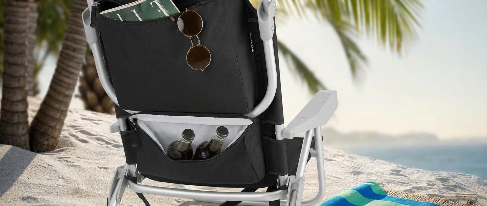 tectake® Aluminium Strandstuhl Coral klappbar, mit Rucksackfunktion rückseitige Kühltasche und Aufbewahrungstasche